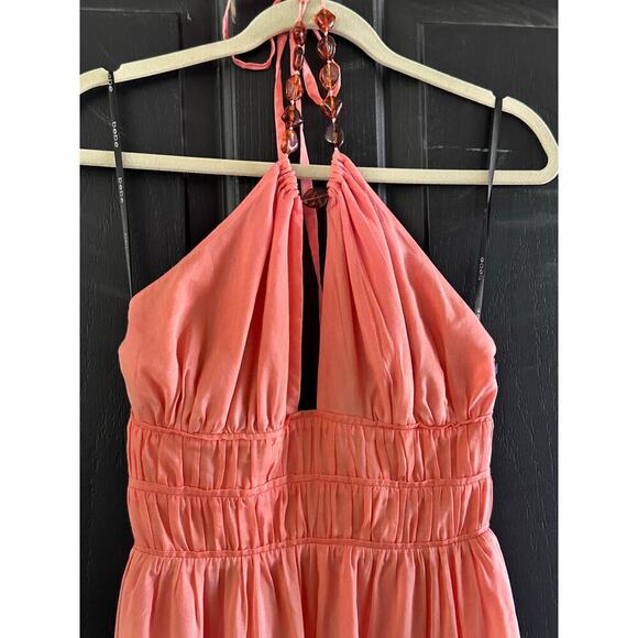 Bebe Women's Coral Orange Ombre Halter Neck Maxi Dress Size Small - Picture 10 of 10